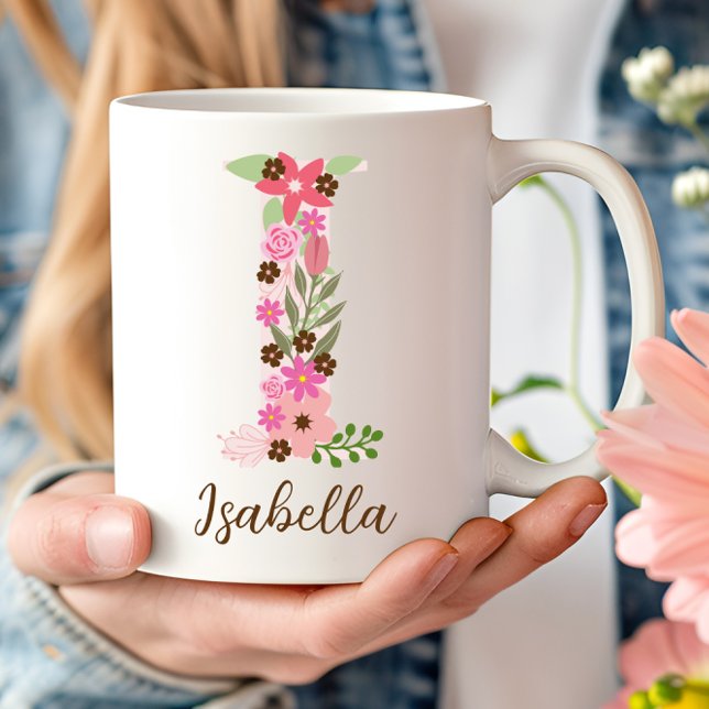 Personalised Monogram Floral Letter I Coffee Mug (Personalized Monogram Floral Letter I Coffee Mug)