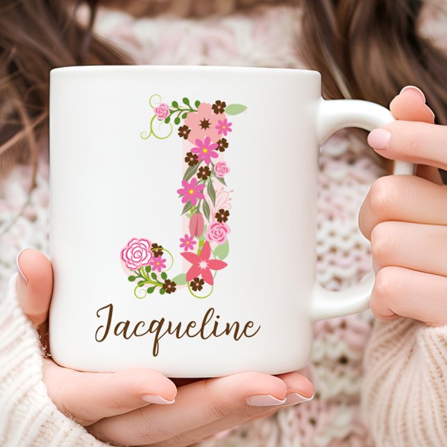 Personalised Monogram Floral Letter J Coffee Mug (Personalized Monogram Floral Letter J Coffee Mug)