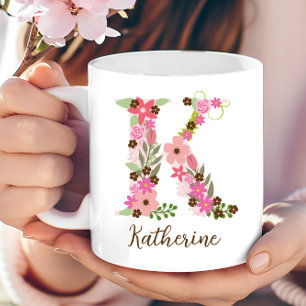 Personalised Monogram Floral Letter K Coffee Mug