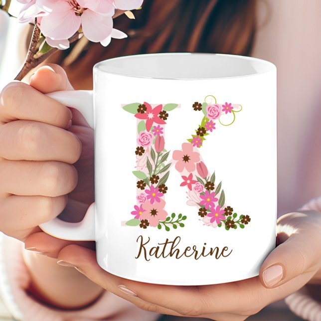 Personalised Monogram Floral Letter K Coffee Mug (Personalized Monogram Floral Letter K Coffee Mug)