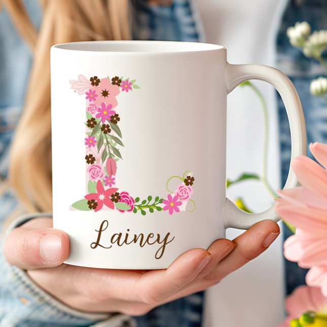 Personalised Monogram Floral Letter L Coffee Mug (Personalized Monogram Floral Letter L Coffee Mug)