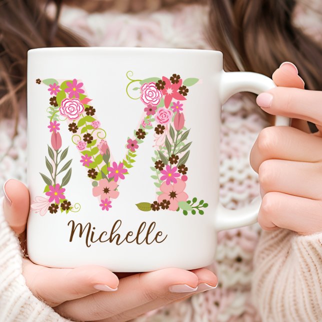 Personalised Monogram Floral Letter M Coffee Mug (Personalized Monogram Floral Letter M Coffee Mug)