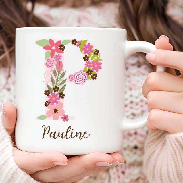 Personalised Monogram Floral Letter P Coffee Mug (Personalized Monogram Floral Letter P Coffee Mug)