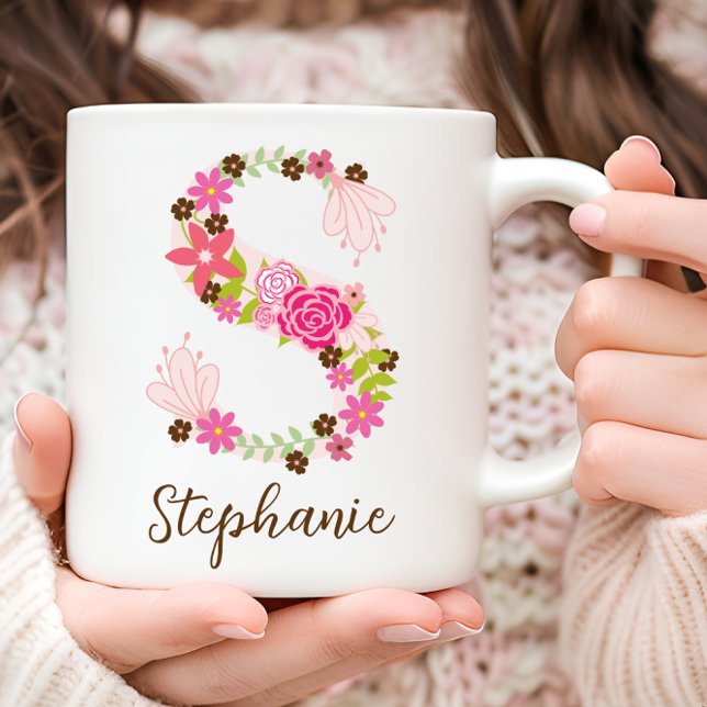 Personalised Monogram Floral Letter S Coffee Mug (Personalized Monogram Floral Letter S Coffee Mug)