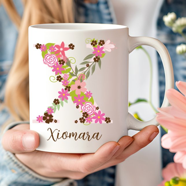 Personalised Monogram Floral Letter X Coffee Mug (Personalized Monogram Floral Letter X Coffee Mug)