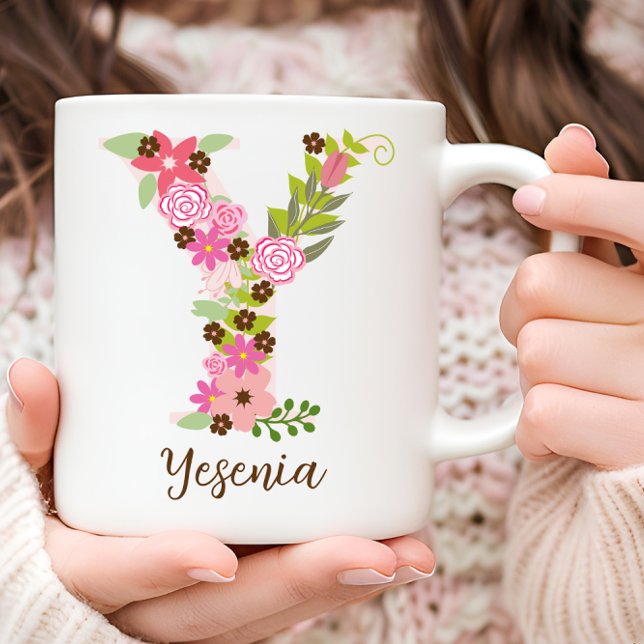 Personalised Monogram Floral Letter Y Coffee Mug (Personalized Monogram Floral Letter Y Coffee Mug)