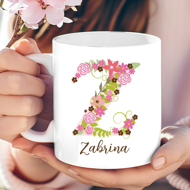 Personalised Monogram Floral Letter Z Coffee Mug (Personalized Monogram Floral Letter Z Coffee Mug)