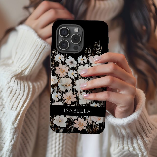Personalised Monogram Floral Pattern Black Case-Mate iPhone Case (Personalized Monogram Floral Pattern Black iPhone Case by MINTIC DESIGN STUDIO)