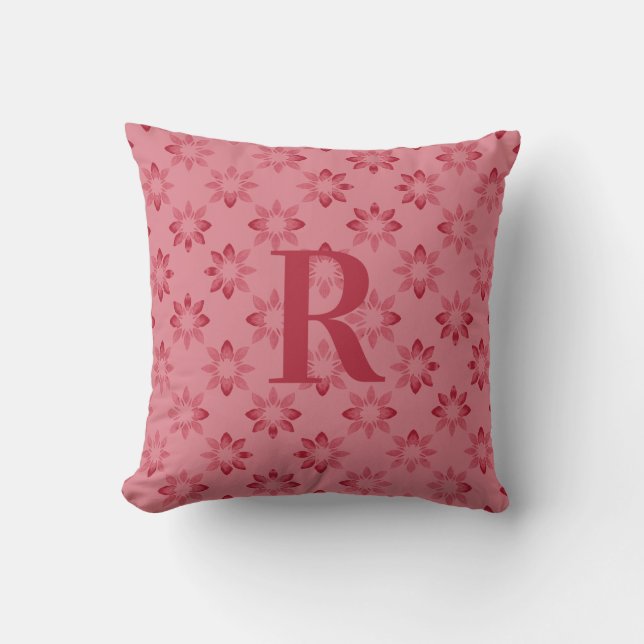 Personalised Monogram Floral Red Pink Cushion (Front)