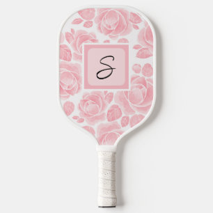 Personalised Monogram Floral Rose Pink Pickleball Paddle