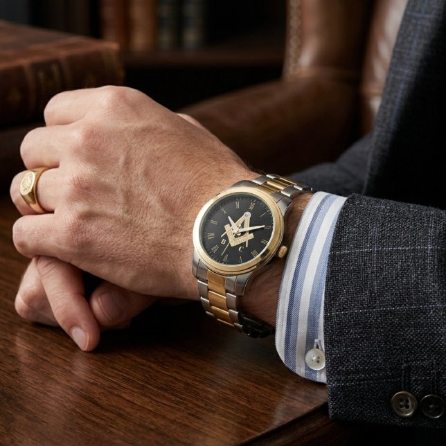 Personalised Monogram Freemason Gifts Black & Watch (Personalized Monogram Freemason Gifts Black & Watch)