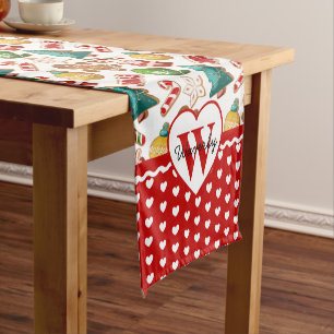 Personalised Monogram Gingerbread Cookie Christmas Short Table Runner