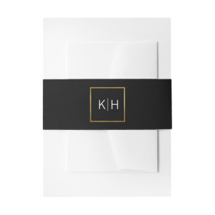 Personalised Monogram Gold Foil Black Wedding Invitation Belly Band