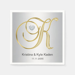 Personalised Monogram Gold Letter K Silver Wedding Napkin