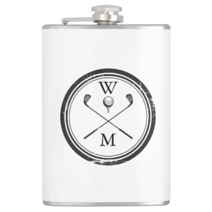 Personalised Monogram Golf Clubs Ball Hip Flask