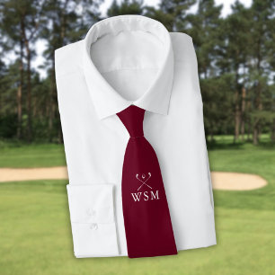 Personalised Monogram Golf Clubs Burgundy Red Golf Tie