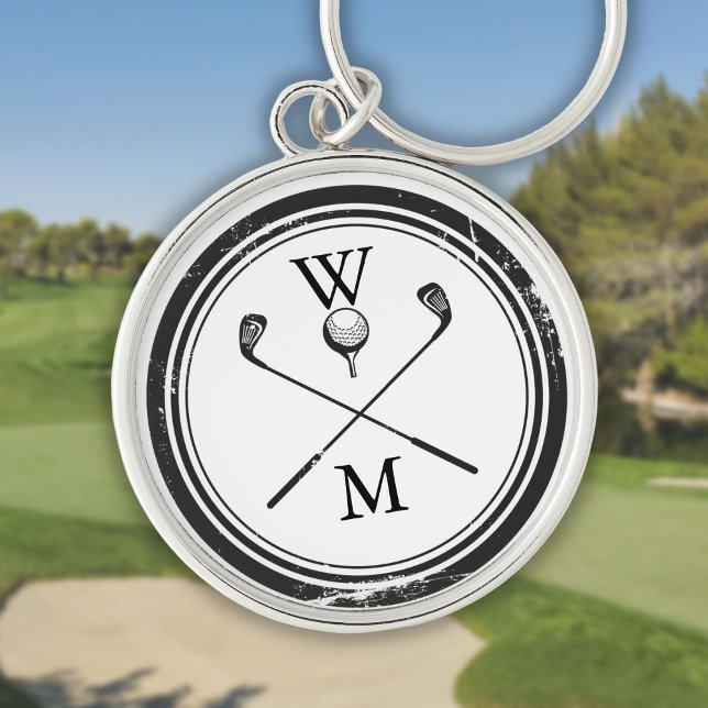 Personalised Monogram Golf Clubs Key Ring (Personalized Monogram Golf Clubs Keychain)
