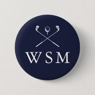 Personalised Monogram Golf Clubs Navy Blue 6 Cm Round Badge