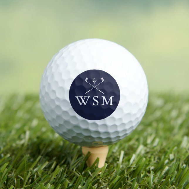 Personalised Monogram Golf Clubs Navy Blue Balls (Insitu Tee)