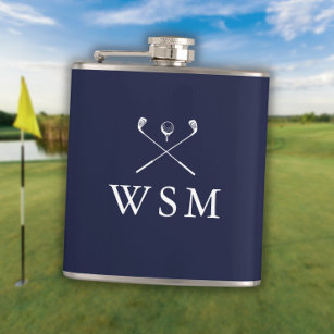 Personalised Monogram Golf Clubs Navy Blue Hip Flask