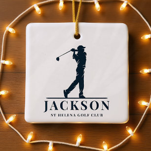 Personalised Monogram Golf Swing Navy Blue White Ceramic Ornament