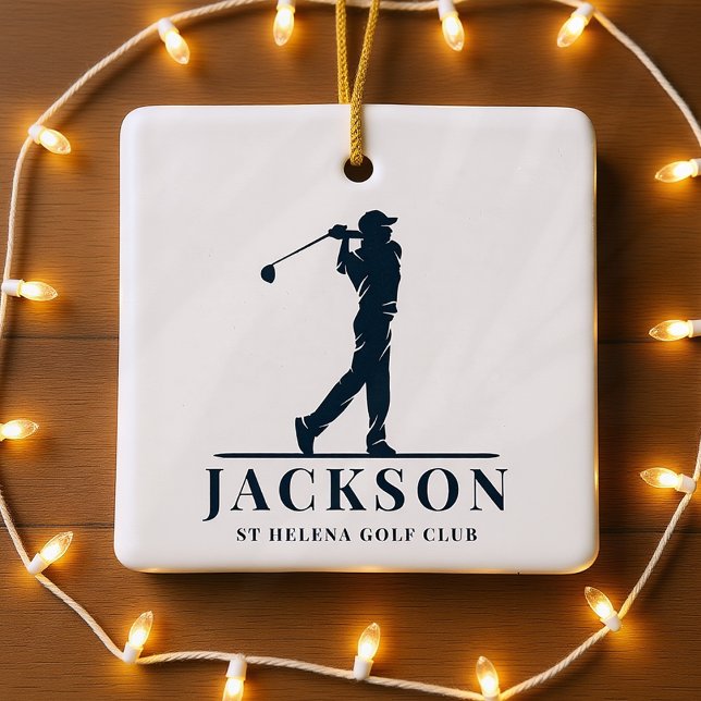 Personalised Monogram Golf Swing Navy Blue White Ceramic Ornament (Creator Uploaded)