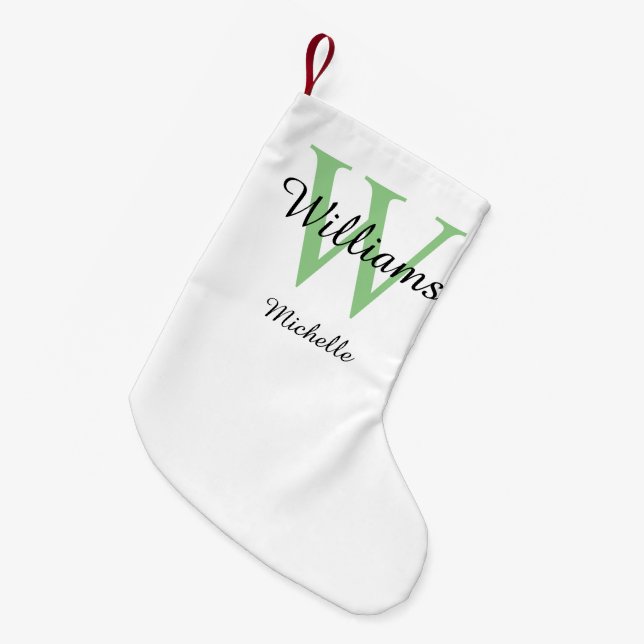 Personalised Monogram Green Small Christmas Stocking (Front (Hanging))