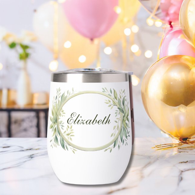 Personalised Monogram Greenery Bridesmaid Gift (Greenery Botanical Eucalyptus Monogrammed Personalized Bridesmaid gift wine tumbler)