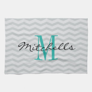 Personalised monogram grey chevron kitchen towels