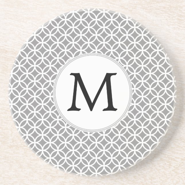 Personalised Monogram Grey rings pattern Coaster (Front)