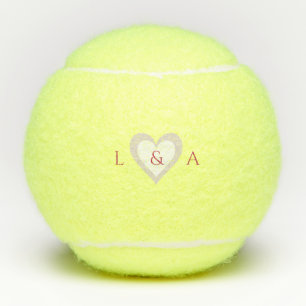 Personalised Monogram Heart Two Initials  Tennis Balls