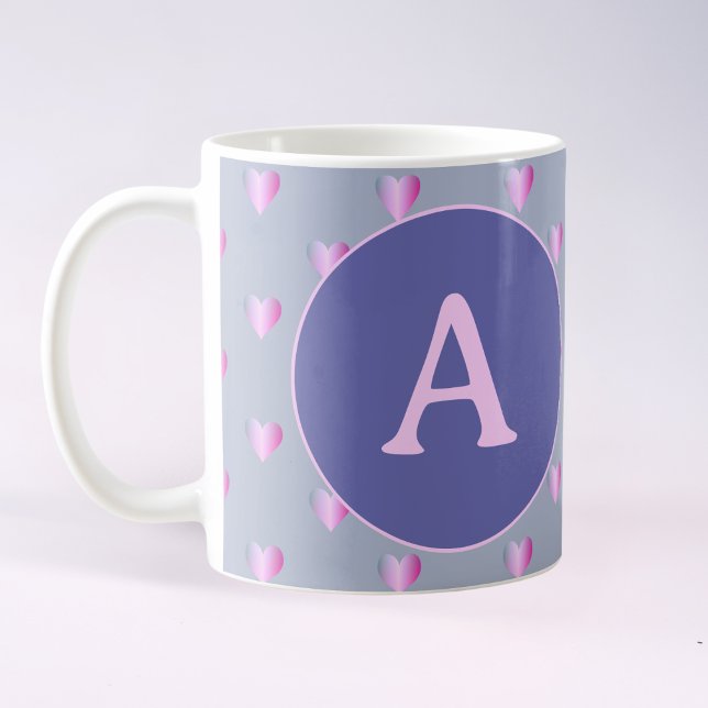 Personalised Monogram Hearts Lilac Coffee Mug (Creator Uploaded)