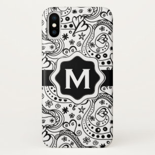 Personalised Monogram Hearts Love Doodle Pattern iPhone X Case