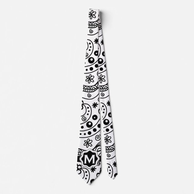 Personalised Monogram Hearts Love Doodle Pattern Tie (Front)