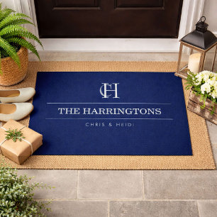 Personalised Monogram Housewarming Gift Navy Blue Doormat