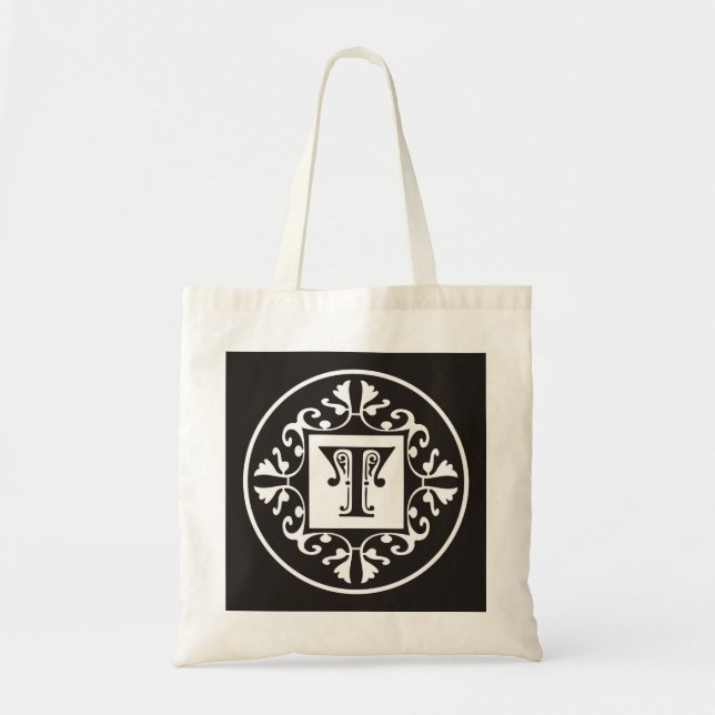 Personalised Monogram In Black and White~Initial T Tote Bag (Front)