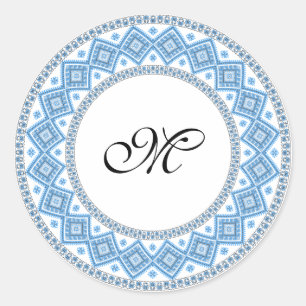 Personalised Monogram Initial Cross-stitch pattern Classic Round Sticker