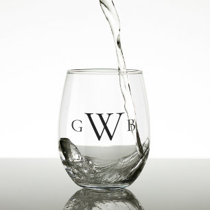 Personalised Monogram Initial Custom Classic Stemless Wine Glass