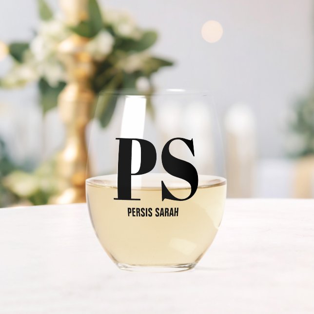 Personalised Monogram Initial Custom Name Stemless Wine Glass (Insitu (Wedding))
