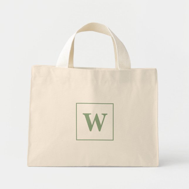 Personalised Monogram Initial Elegant Sage Green Mini Tote Bag (Front)
