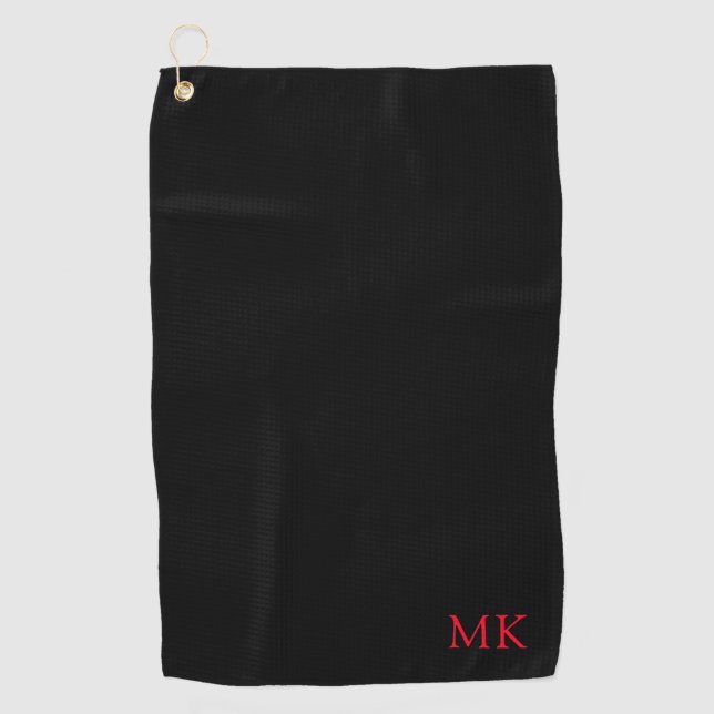Personalised Monogram Initial Modern Black Red Golf Towel (Front)