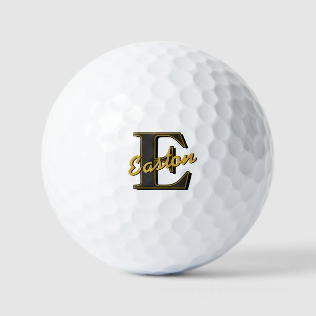 Personalised Monogram Initial Name Black and Gold Golf Balls (Front)