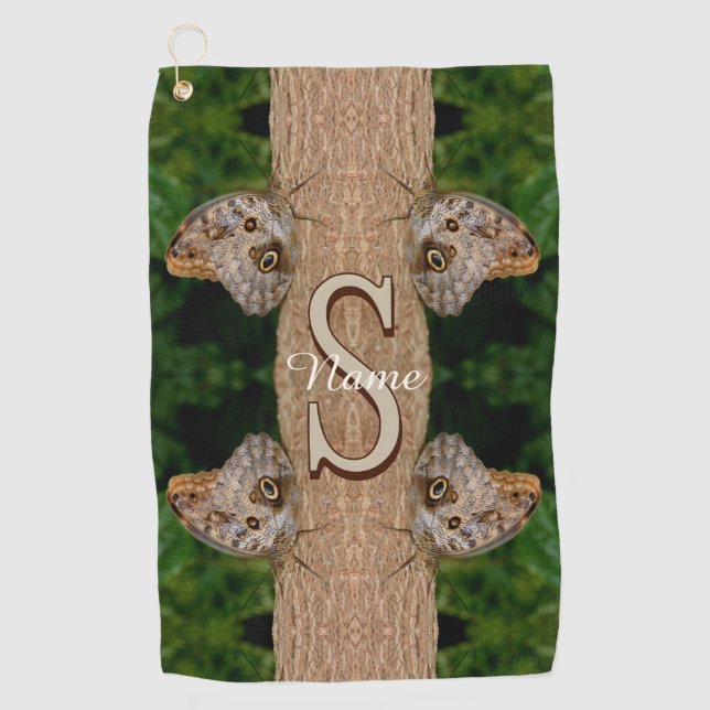 Personalised Monogram Initial Name Butterfly Art Golf Towel (Front)