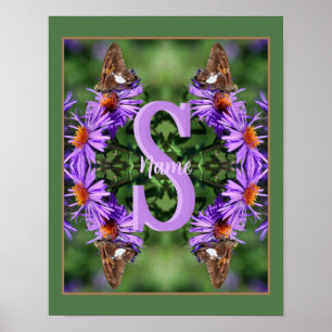 Personalised Monogram Initial Name Butterfly Art Poster