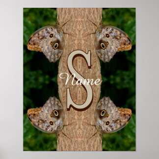 Personalised Monogram Initial Name Butterfly Art Poster