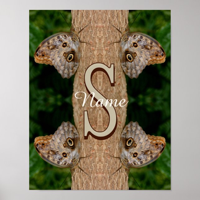 Personalised Monogram Initial Name Butterfly Art Poster (Front)