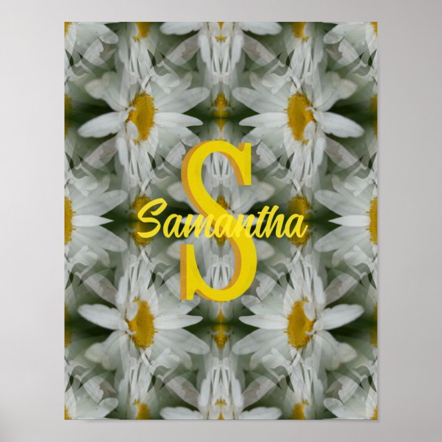 Personalised Monogram Initial Name Daisy Art Poster (Front)