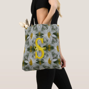 Personalised Monogram Initial Name Daisy Art Tote Bag