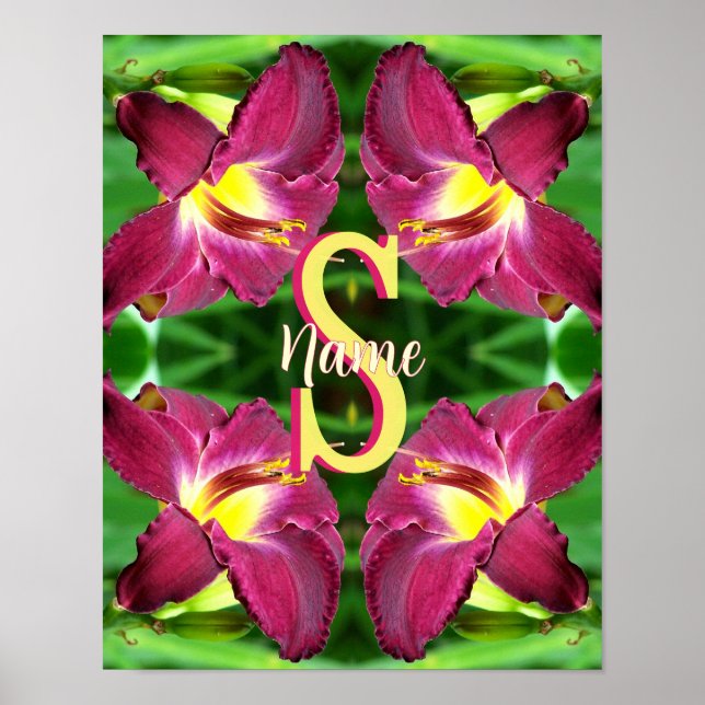 Personalised Monogram Initial Name Daylily Art Poster (Front)