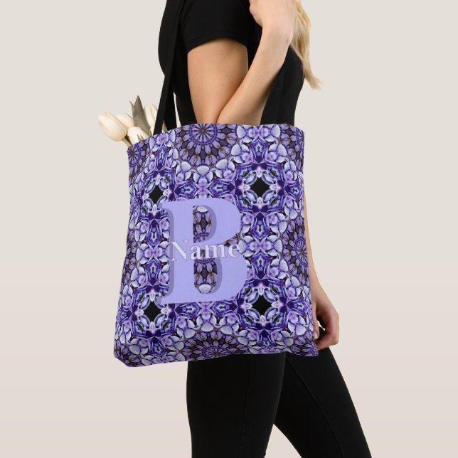 Personalised Monogram Initial Name Floral Art Tote Bag (Close Up)